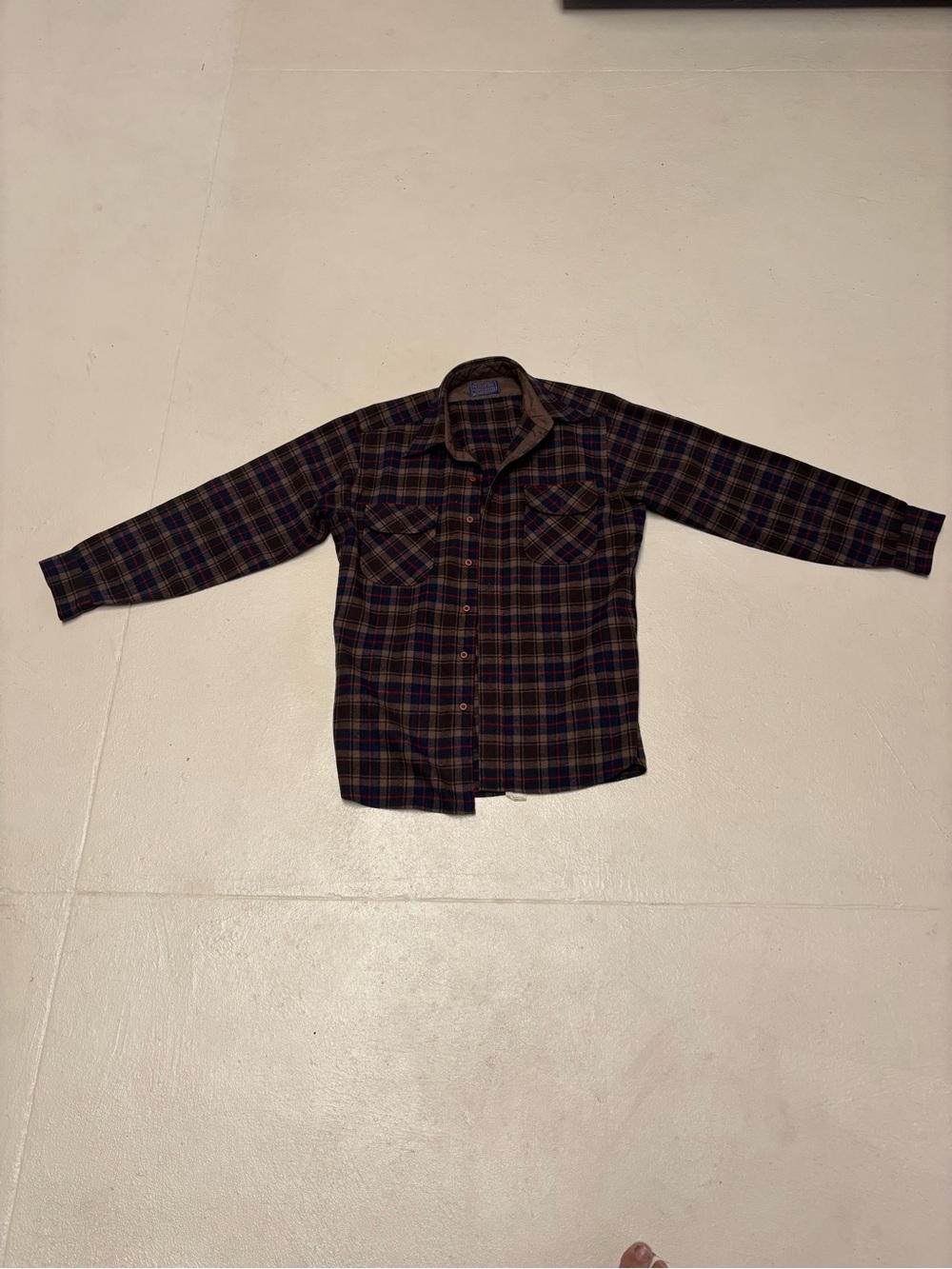 Pendleton Men's Long-Sleeve Plaid Shirt in Navy and Brown